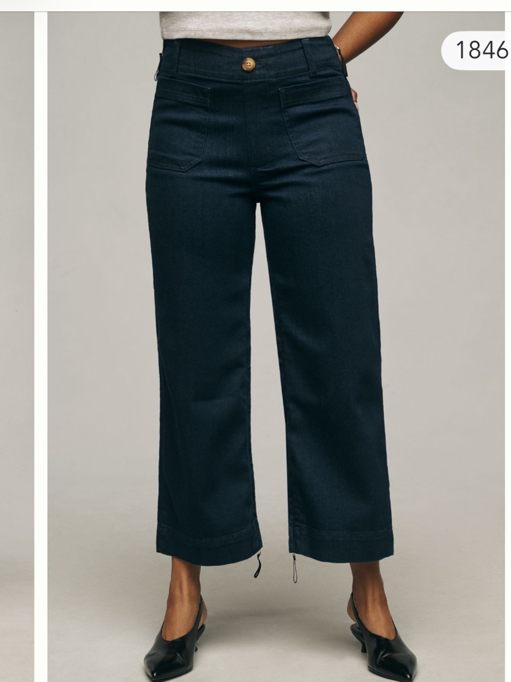 Navy Wide-Leg Cropped Pants - Women's